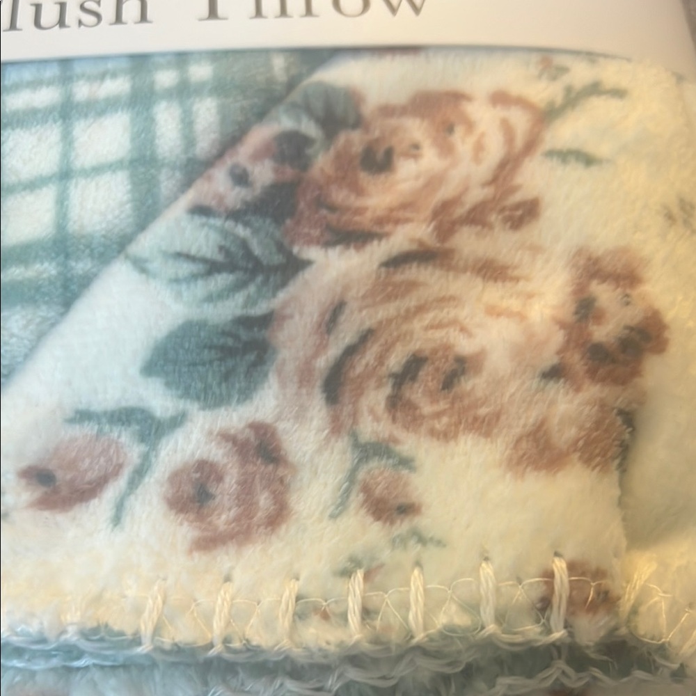 Ashley Cooper Floral Plush Throw Blanket - Cream and Pink - Picture 4 of 6